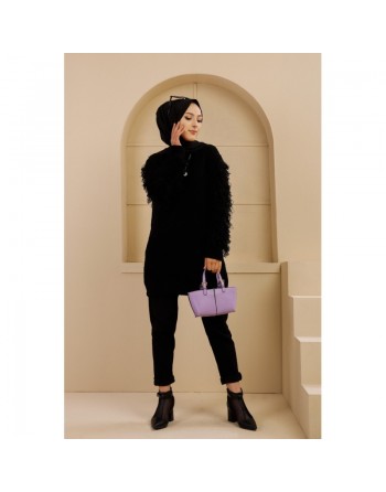 Chandail - Tricot - Pull long pour femme - Couleur noir 