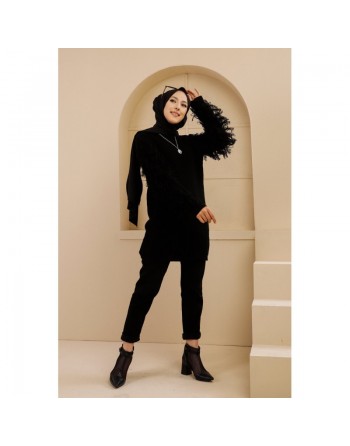 Chandail - Tricot - Pull long pour femme - Couleur noir 