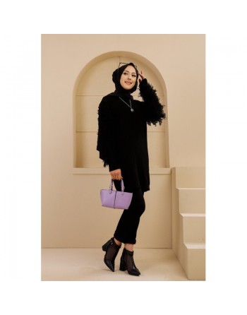 Chandail - Tricot - Pull long pour femme - Couleur noir 