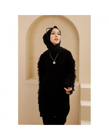 Chandail - Tricot - Pull long pour femme - Couleur noir 