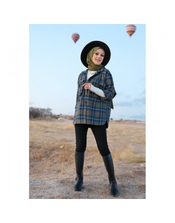 Chemise à carreaux (Boutique en ligne vêtement moderne pour femme musulmane) - Couleur bleu marine et kaki 