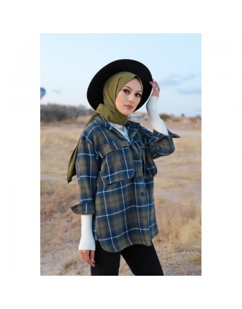 Chemise à carreaux (Boutique en ligne vêtement moderne pour femme musulmane) - Couleur bleu marine et kaki 