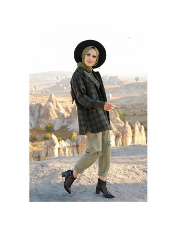 Chemise à carreaux (Boutique vêtements modernes turque pour femme) - Couleur noir et kaki 