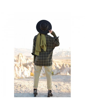 Chemise à carreaux (Boutique vêtements modernes turque pour femme) - Couleur noir et kaki 