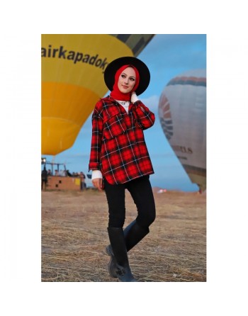 Chemise à carreaux (Boutique de vêtement et hijab pour femme musulmane chic et moderne) - Couleur rouge 