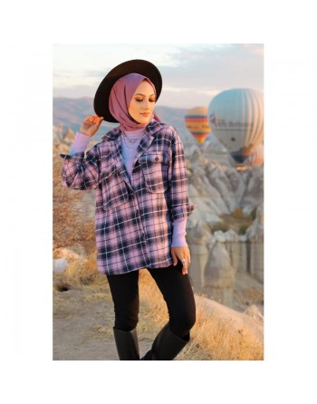 Chemise à carreaux (Boutique en ligne vêtement turque pour femme) - Couleur lilas 