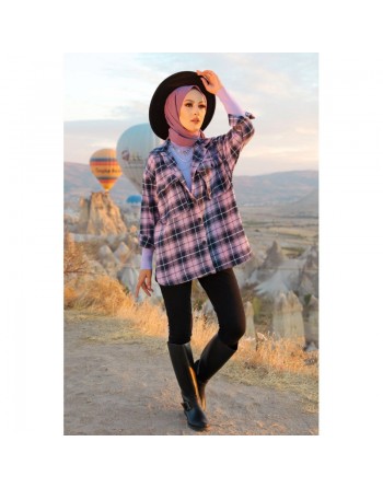 Chemise à carreaux (Boutique en ligne vêtement turque pour femme) - Couleur lilas 