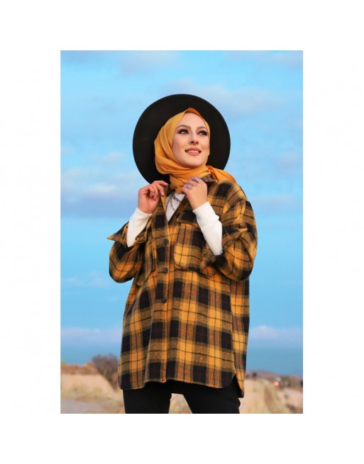 Chemise à carreaux (Boutique vêtement de Turquie pour femme) - Couleur moutarde Chemise à carreaux (Boutique vêtement de Turquie pour femme) - Couleur moutarde