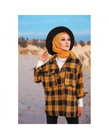 Chemise à carreaux (Boutique vêtement de Turquie pour femme) - Couleur moutarde 