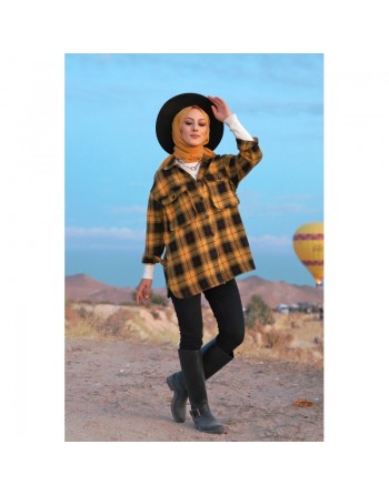 Chemise à carreaux (Boutique vêtement de Turquie pour femme) - Couleur moutarde 