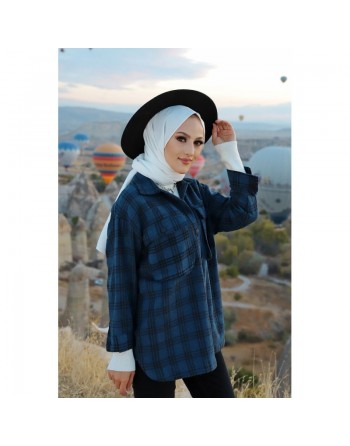 Chemise à carreaux (Boutique en ligne vêtement moderne pour femme musulmane) - Couleur bleu marine 