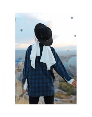 Chemise à carreaux (Boutique en ligne vêtement moderne pour femme musulmane) - Couleur bleu marine 