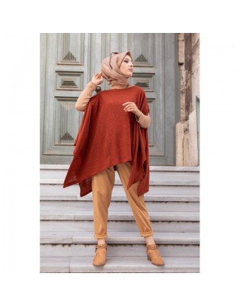 Poncho pour femme (Cape pour hijab) - Couleur brique 