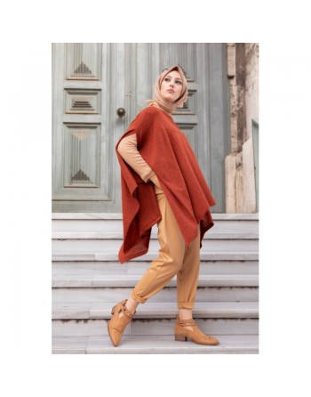 Poncho pour femme (Cape pour hijab) - Couleur brique 