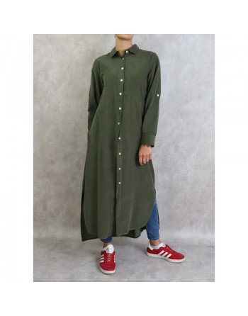 Robe-chemise Velours côtelé de couleur unie vert militaire 