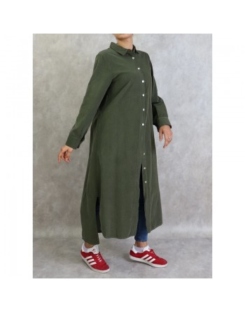 Robe-chemise Velours côtelé de couleur unie vert militaire 