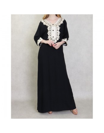 Robe Algérienne brodée pour femme - Couleur Noir 