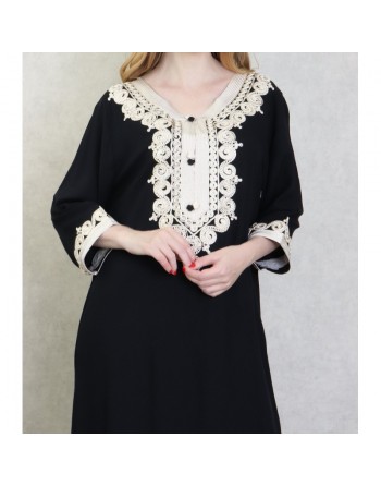 Robe Algérienne brodée pour femme - Couleur Noir 