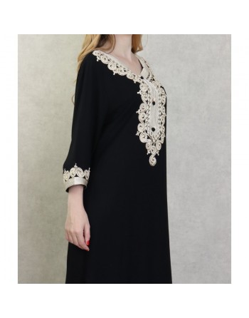 Robe Algérienne brodée pour femme - Couleur Noir 