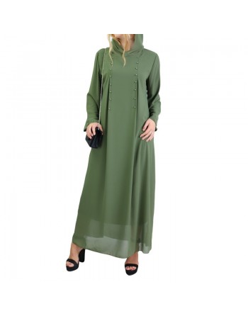 Robe longue et ample à capuche ornée de perles pour femme - Couleur Kaki 