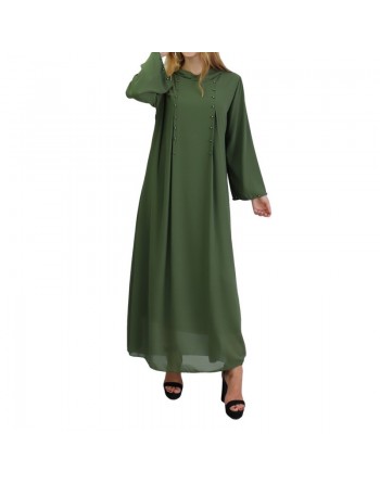 Robe longue et ample à capuche ornée de perles pour femme - Couleur Kaki 