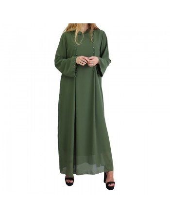 Robe longue et ample à capuche ornée de perles pour femme - Couleur Kaki 