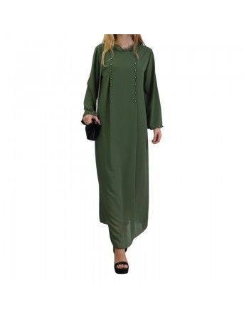 Robe longue et ample à capuche ornée de perles pour femme - Couleur Kaki 