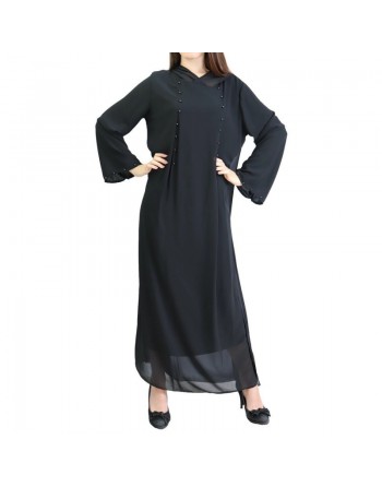Robe longue fluide à capuche ornée de perles pour femme - Couleur Noir 