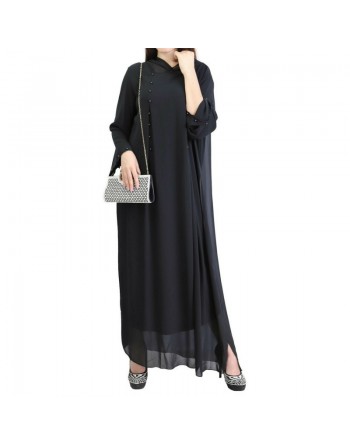 Robe longue fluide à capuche ornée de perles pour femme - Couleur Noir 