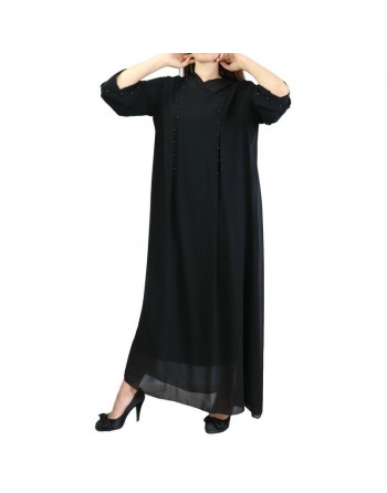 Robe longue fluide à capuche ornée de perles pour femme - Couleur Noir 