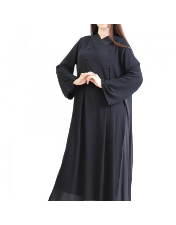 Robe longue fluide à capuche ornée de perles pour femme - Couleur Noir 