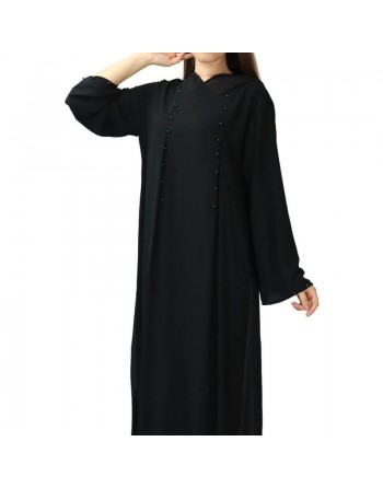 Robe longue fluide à capuche ornée de perles pour femme - Couleur Noir 
