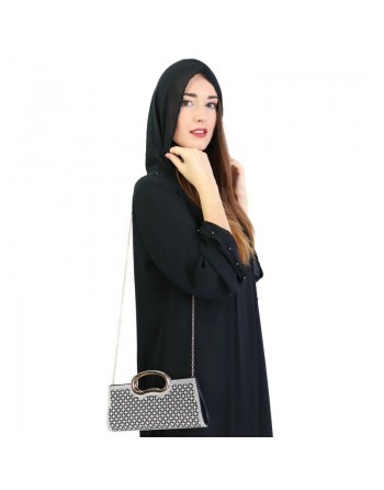 Robe longue fluide à capuche ornée de perles pour femme - Couleur Noir 