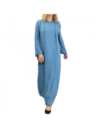 Robe longue fluide à capuche ornée de perles pour femme - Couleur Bleu clair 