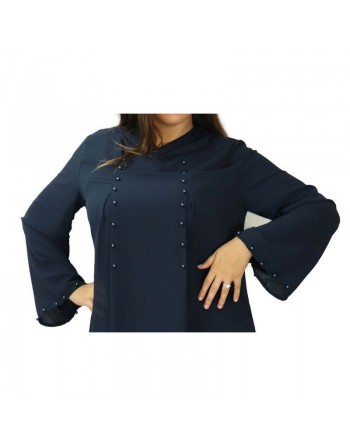 Robe longue fluide à capuche ornée de perles pour femme - Couleur Bleu Nuit 