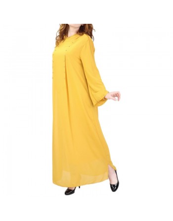 Robe longue fluide à capuche ornée de perles pour femme - Couleur Jaune 
