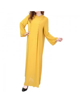 Robe longue fluide à capuche ornée de perles pour femme - Couleur Jaune 