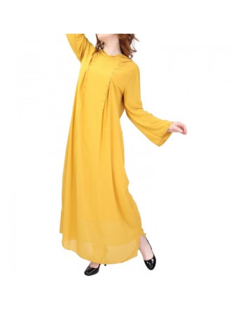 Robe longue fluide à capuche ornée de perles pour femme - Couleur Jaune 