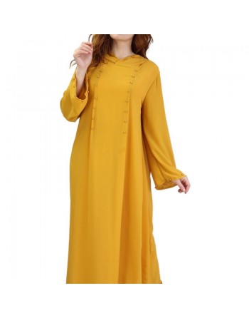 Robe longue fluide à capuche ornée de perles pour femme - Couleur Jaune 