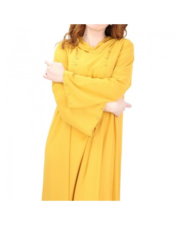 Robe longue fluide à capuche ornée de perles pour femme - Couleur Jaune 