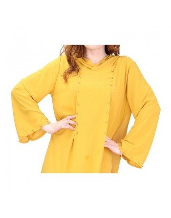 Robe longue fluide à capuche ornée de perles pour femme - Couleur Jaune 