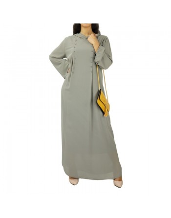 Robe longue et ample fluide à capuche ornée de perles pour femme - Couleur Gris 