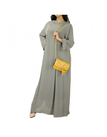 Robe longue et ample fluide à capuche ornée de perles pour femme - Couleur Gris 