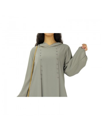 Robe longue et ample fluide à capuche ornée de perles pour femme - Couleur Gris 