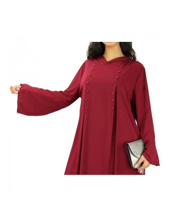 Robe longue fluide à capuche ornée de perles pour femme - Couleur Bordeaux 