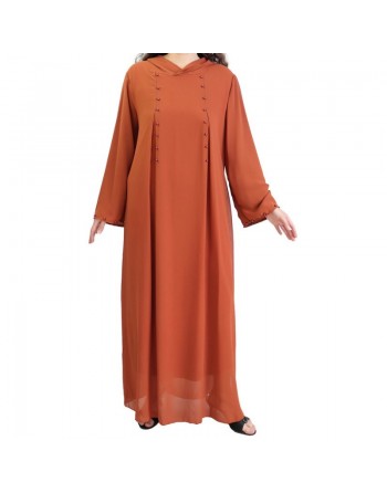 Robe longue fluide à capuche ornée de perles pour femme - Couleur Brun écureuil 