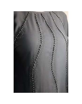 Robe de soirée Abaya ample Dubaï noire de qualité avec nombreuses perles noires et strass 