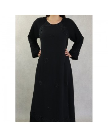 Robe Abaya Dubaï noire de qualité ample avec strass et perles noires 