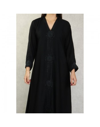 Robe Abaya Dubaï noire de qualité avec broderie et strass 