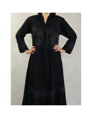 Robe de soirée noire style Abaya Dubaï de qualité avec motifs strass et perles noires 